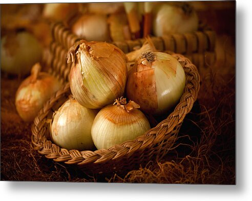 Onions In Basket Metal Print featuring the photograph Onions1965 by Matthew Pace