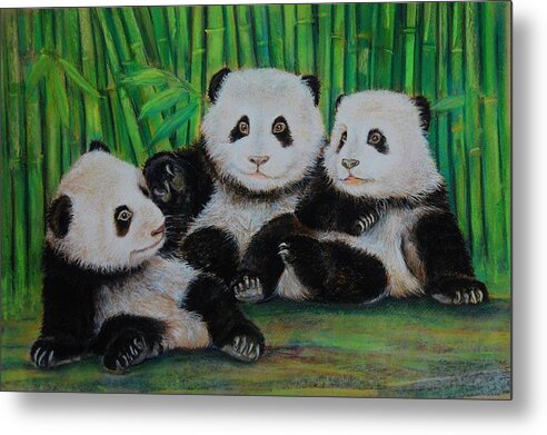 Bear Metal Print featuring the drawing Panda Cubs by Jean Cormier