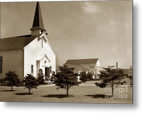 Fort Ord Metal Print featuring the photograph Post Chapel and Red Cross Building Fort Ord Army Base California 1950 by Monterey County Historical Society