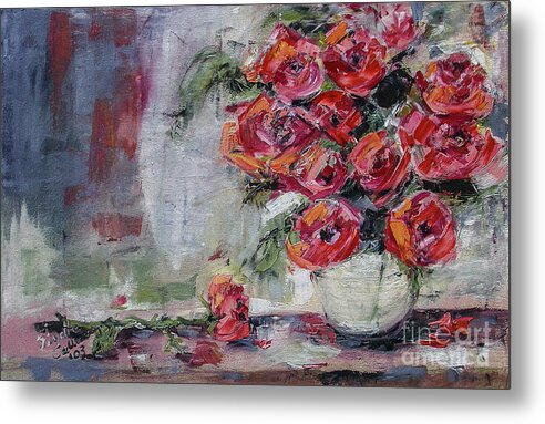 Roses Metal Print featuring the painting Red Roses Still Life by Ginette Callaway