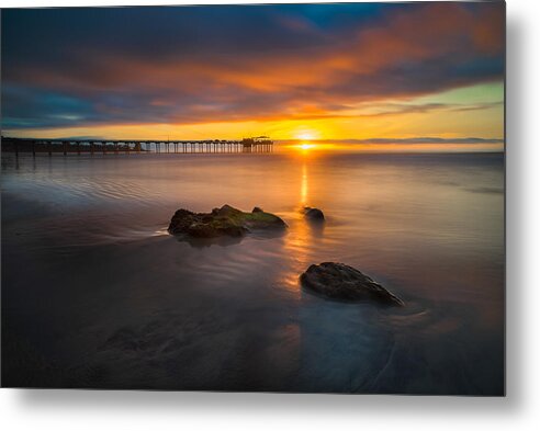 California; Long Exposure; Ocean; Reflection; San Diego; Seascape; Sky; Sunset; Clouds Metal Print featuring the photograph Scripps Pier Sunset 2 by Larry Marshall