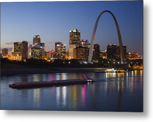 St Louis Metal Print featuring the photograph St Louis skyline with barges by Garry McMichael