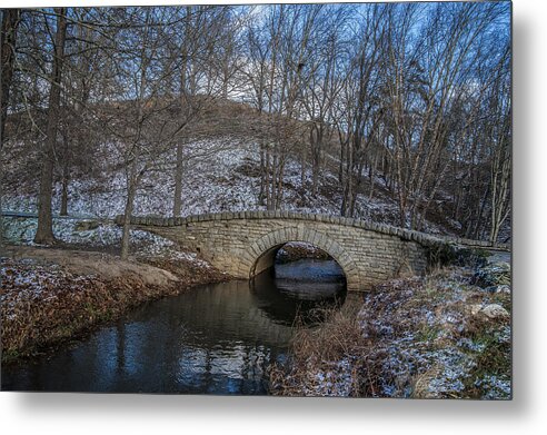 Water Metal Print featuring the photograph Stone Bridge in Winter by Pam DeCamp