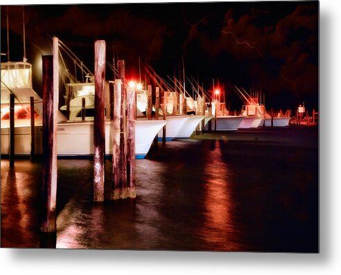 North Carolina Metal Print featuring the painting Stormy Night in the Marina - Outer Banks by Dan Carmichael