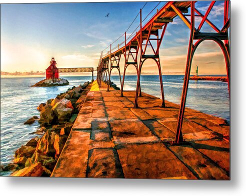 Door County Metal Print featuring the painting Sturgeon Bay Canal Pierhead Light by Christopher Arndt