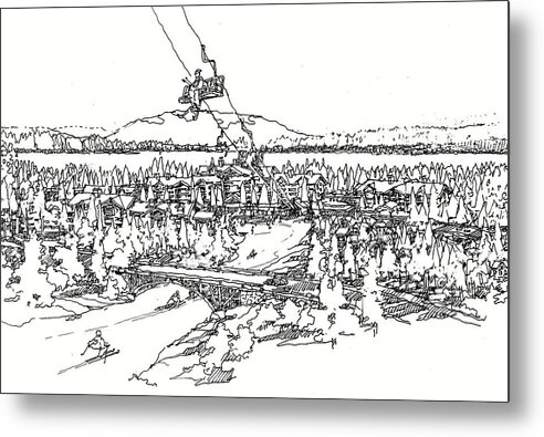 Skiing In Tahoe B/w Dwg Metal Print featuring the drawing Tahoe by Andrew Drozdowicz