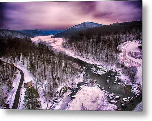 Winter Metal Print featuring the photograph Valley below the dam by Alan Goldberg