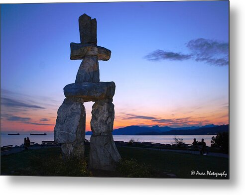 Vancouver Metal Print featuring the photograph Vancouver BC Inukshuk Sculpture by Ken Arcia