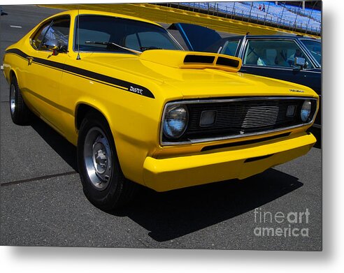American Muscle Car Metal Print featuring the photograph Yellow Plymouth Duster by Mark Spearman