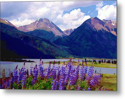 Purple Mountains Metal Print featuring the digital art Lupine Lake by Rick Wicker