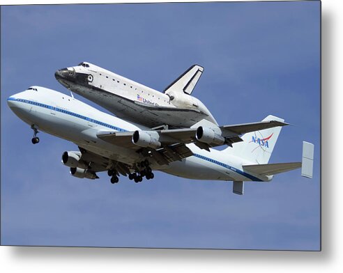 Boeing Metal Print featuring the photograph Space Shuttle Endeavour Lands at LAX September 21 2012 by Brian Lockett