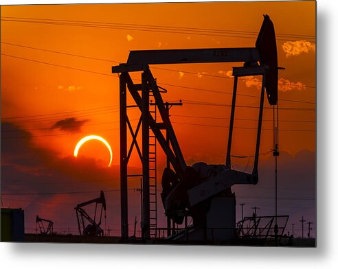 Solar Eclipse Metal Print featuring the photograph Sun and Moon meet in Texas by Yoshiki Nakamura