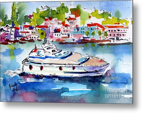 Italy Metal Print featuring the painting Yachting off the coast of Amalfi Italy Watercolor by Ginette Callaway