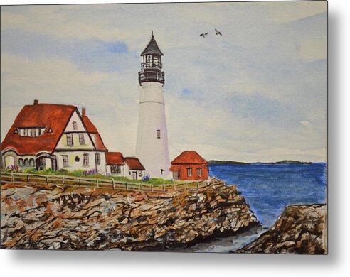 Portland Headlight Metal Print featuring the painting Portland Headlight by Kellie Chasse