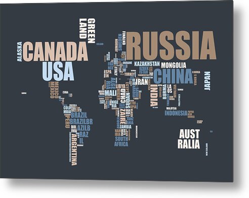 World Map Metal Print featuring the digital art World Map in Words by Michael Tompsett