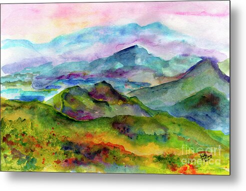 Georgia Metal Print featuring the painting Blue Ridge Mountains Georgia Landscape Watercolor by Ginette Callaway