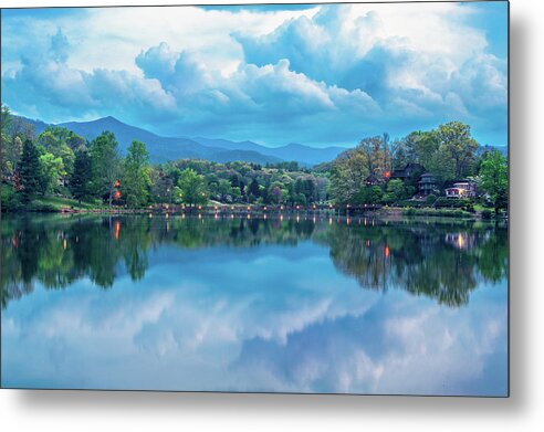Lake Metal Print featuring the photograph Blue Ridge Mountains NC Junaluska Blue Hour by Robert Stephens
