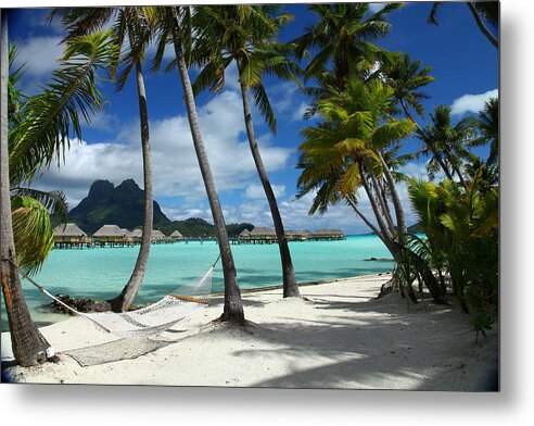 Beach Metal Print featuring the photograph Bora Bora Beach Hammock by Owen Ashurst