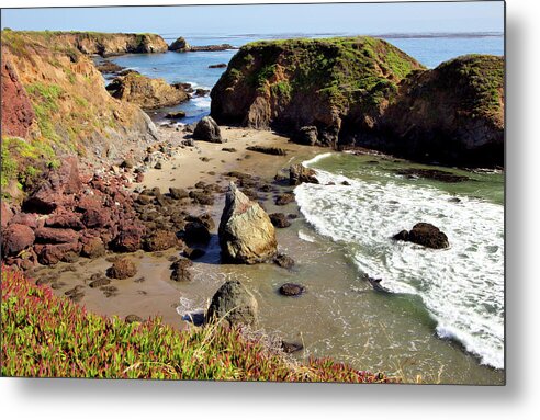 California Metal Print featuring the photograph California Coast Rocks Cliffs Iceplant by Dan Carmichael