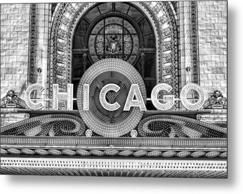 Chicago Metal Print featuring the photograph Chicago Theatre Marquee Sign Black and White by Christopher Arndt
