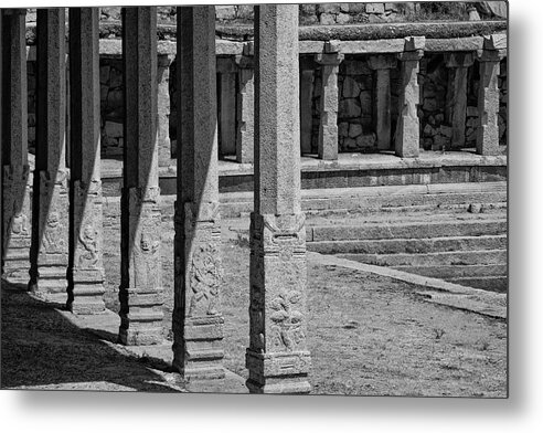 Composition Metal Print featuring the photograph Composition of pillars, Hampi, 2017 by Hitendra SINKAR