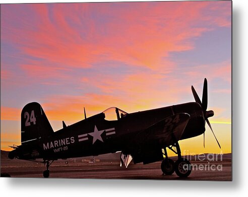 Airplane Metal Print featuring the photograph Corsair Sunset at Reno by Gus McCrea