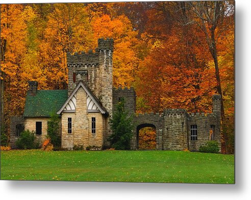 Castle Landscape Nature Fall Autumn squires Castle Ohio Cleveland cleveland Metroparks north Chagrin Reservation fergus Squire Foliage fall Foliage Metal Print featuring the photograph Fall at Squires Castle II by Jeff Burcher