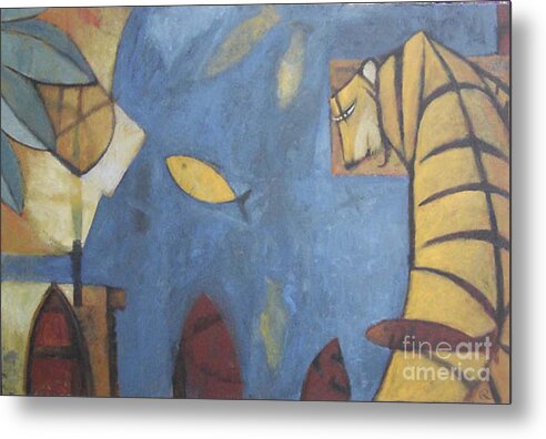 Fish And Tiger Each Want What The Other Has. Metal Print featuring the painting Fish and Tiger by Glenn Quist