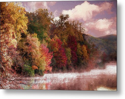 Blue Ridge Metal Print featuring the painting Foggy Price Lake - Autumn in the Blue Ridge AP by Dan Carmichael