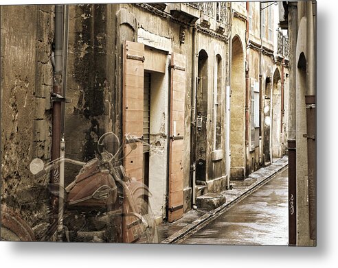 Harley Davidson Metal Print featuring the photograph Ghost Harley on Narrow Street by Gary Gunderson