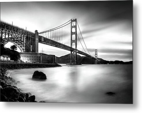 Golden Gate Bridge Metal Print featuring the photograph Golden Gateway BW by Az Jackson