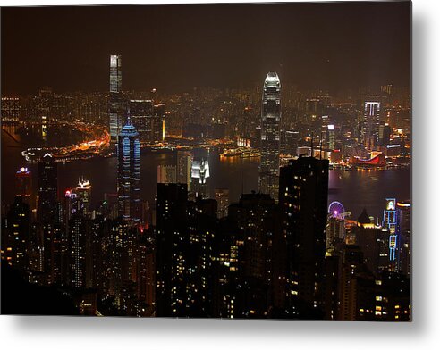 Hong Kong Metal Print featuring the photograph Hong Kong, China - Harbor - Night Shot 3 by Richard Krebs