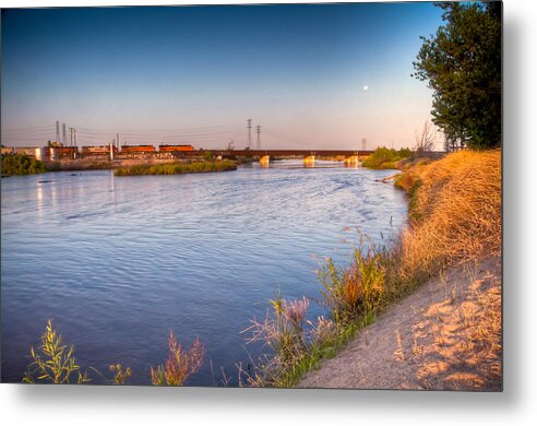 Hdr Metal Print featuring the photograph Kern River Train Full Moon Morning by Connie Cooper-Edwards