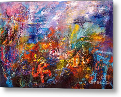 Modern Impressionism Metal Print featuring the painting Life In The Coral Reef Oil Painting by Ginette by Ginette Callaway