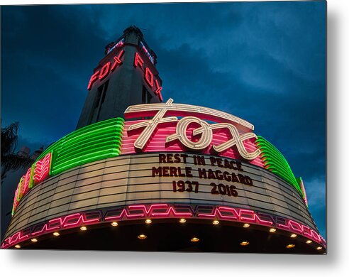 1937 Metal Print featuring the photograph Neon Tribute RIP Merle Haggard by Connie Cooper-Edwards