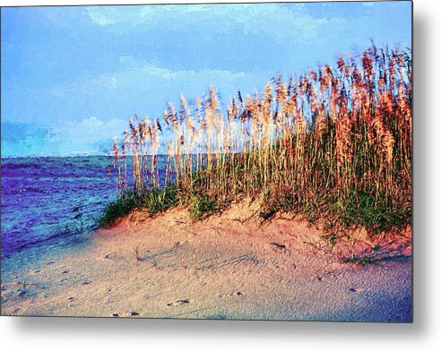 Sand Dune Metal Print featuring the painting Sand Dune Sea Oats Sunrise Outer Banks AP by Dan Carmichael