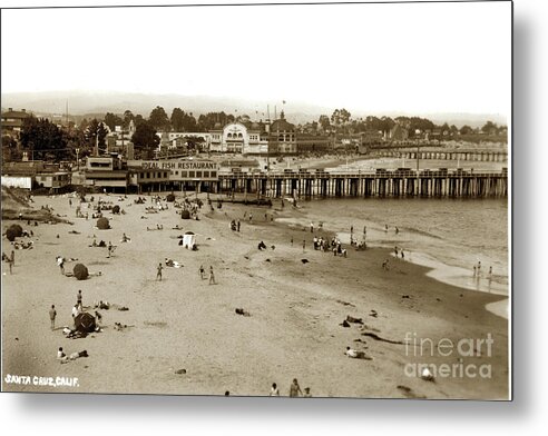 Santa Cruz Metal Print featuring the photograph Santa Cruz beach with Ideal Fish Restaurant 1930's by Monterey County Historical Society