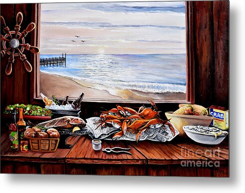 Seascape Metal Print featuring the painting Seafood Feast 2 by Toni Thorne