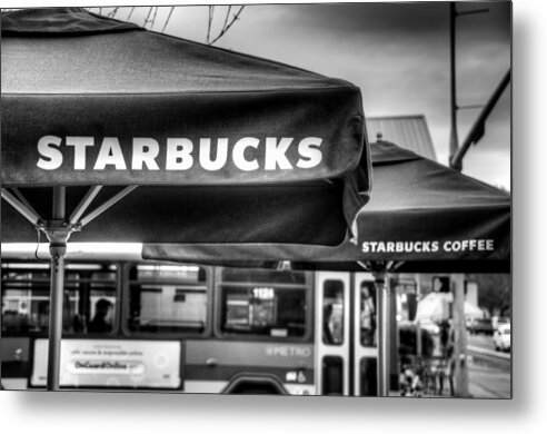 Starbucks Metal Print featuring the photograph Starbucks Umbrella by Spencer McDonald