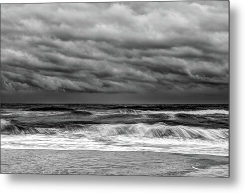 Outer Banks Metal Print featuring the photograph Stormy Skies Turbulent Ocean Outer Banks BW by Dan Carmichael