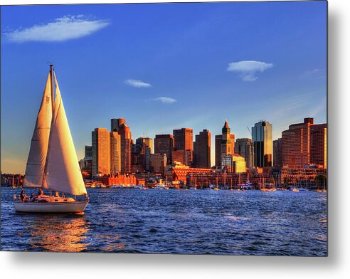 Boston Metal Print featuring the photograph Sunset Sail on Boston Harbor by Joann Vitali