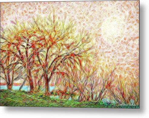 Joelbrucewallach Metal Print featuring the digital art Trees In Winter Under Full Moon At Dusk by Joel Bruce Wallach