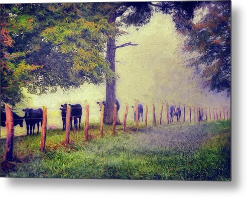North Carolina Metal Print featuring the painting When the Cows Come Home - Blue Ridge AP by Dan Carmichael