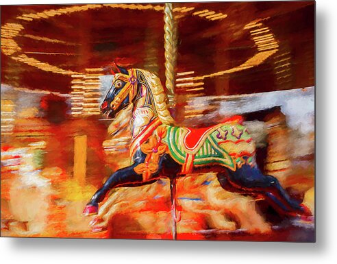 Amusement Metal Print featuring the digital art Black Carousel Horse Painting by Rick Deacon