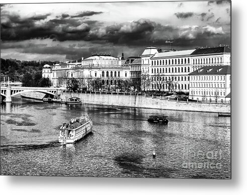 Boats On The Vltava Metal Print featuring the photograph Boats on the Vltava in Prague by John Rizzuto
