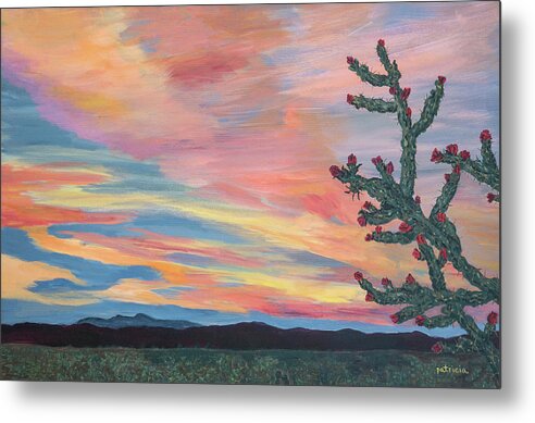 Albuquerque Metal Print featuring the painting Cholla Sunrise by Patricia Gould