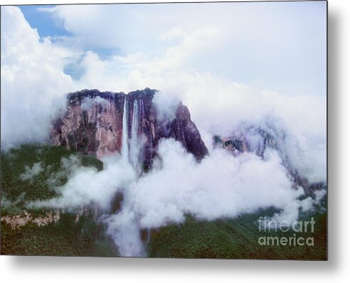 Dave Welling Metal Print featuring the photograph Clouds Cover Angel Falls In Canaima Np Venezuela by Dave Welling