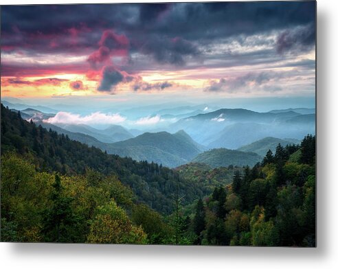 Great Smoky Mountains Metal Print featuring the photograph Great Smoky Mountains Sunset Landscape Cherokee North Carolina by Dave Allen