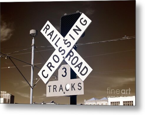 Railroad Crossing Metal Print featuring the photograph New Orleans Railroad Crossing Infrared by John Rizzuto