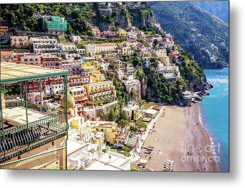 Positano Beach View Metal Print featuring the photograph Positano Beach View Scene in Italy by John Rizzuto